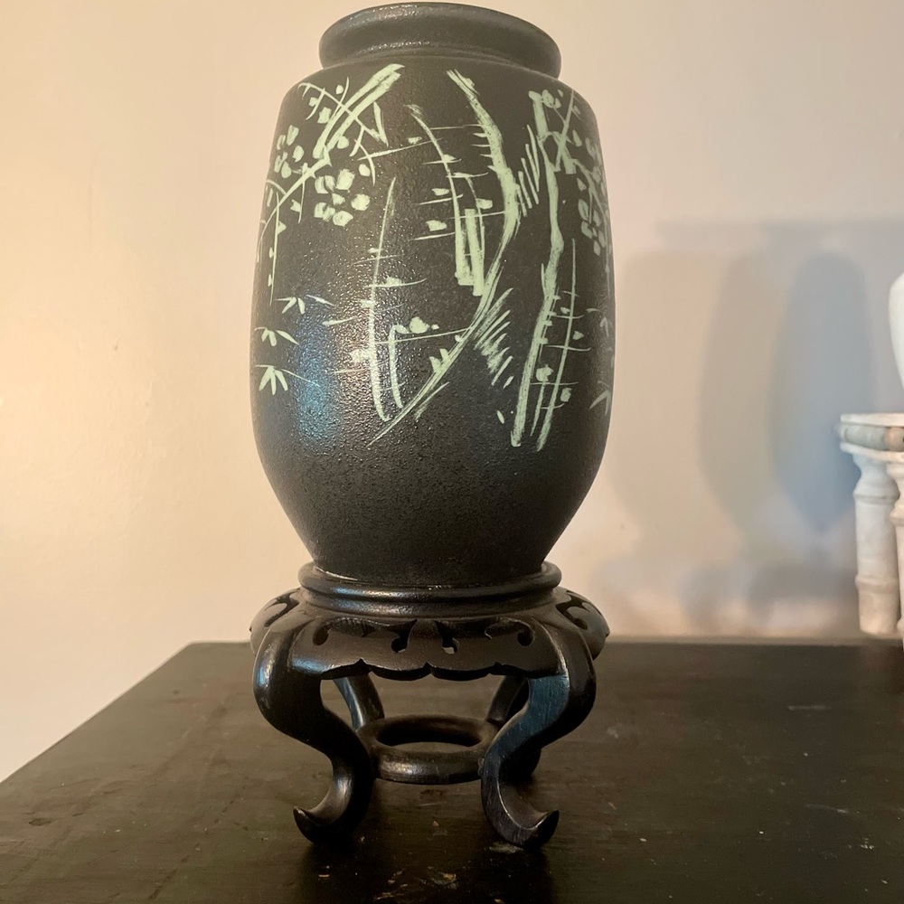 Vintage black bamboo vase new modern brutalist